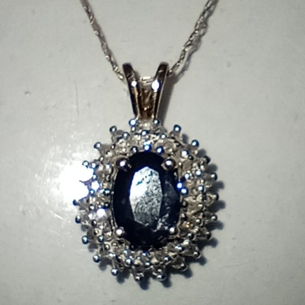 Classic 10Kt Yellow Gold Sapphire & Diamond “Halo” Pendant with Chain